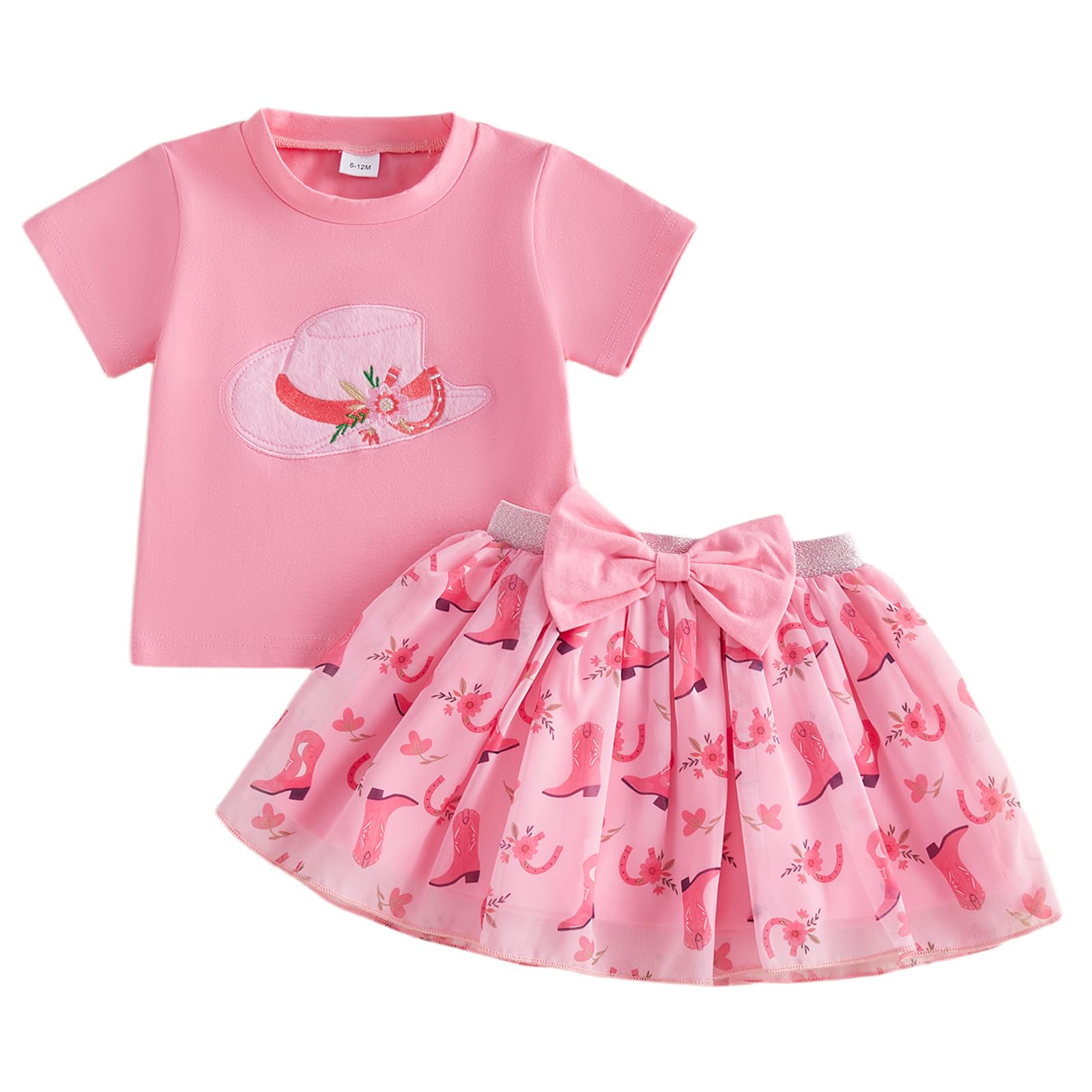 Kayotuas Toddler Girl Summer Outfits Bow Embroidery Short Sleeve T-shirt and Sparkle Tutu Skirt Cute Sister Matching Dresses