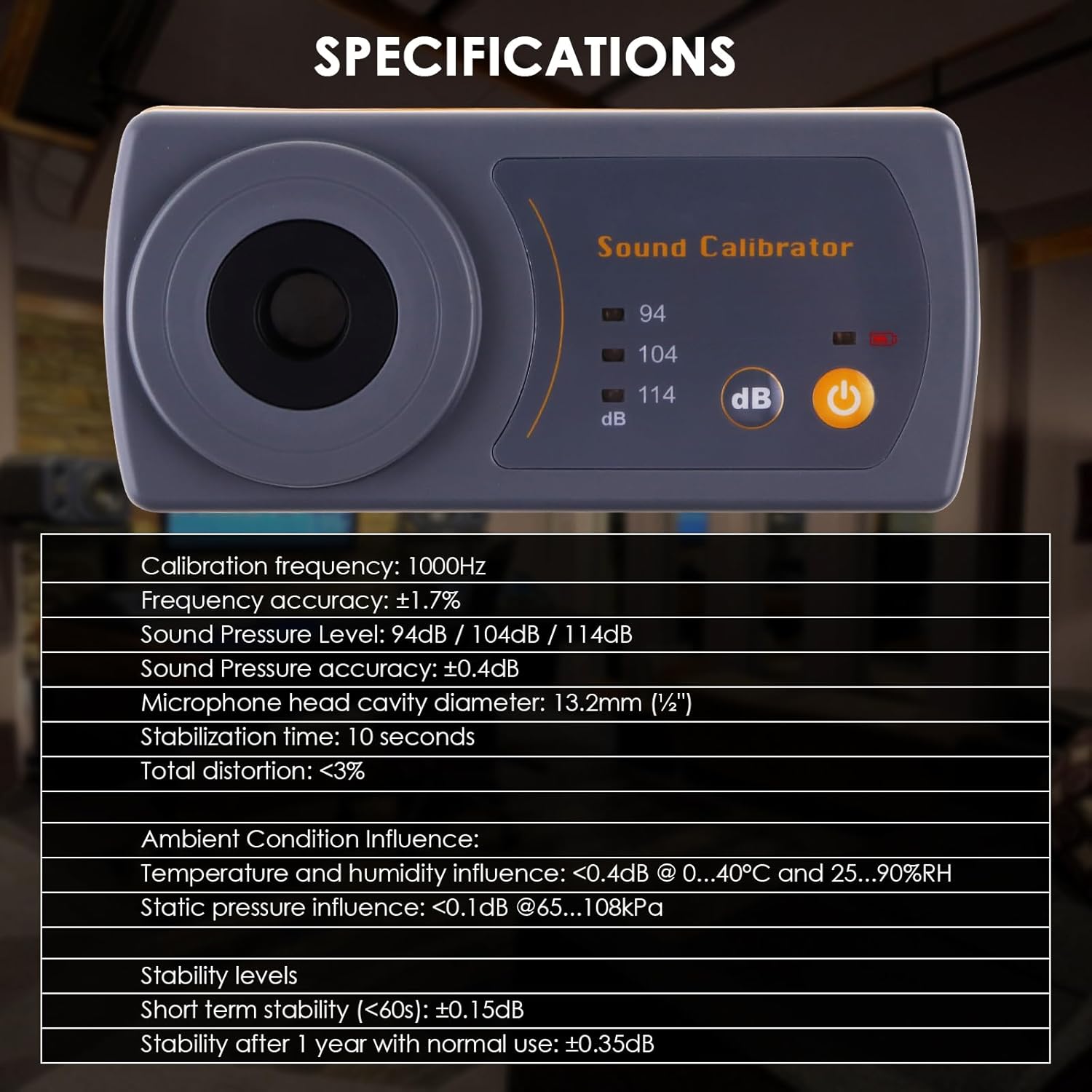 Professional Sound Level Calibrator Decibel Meter Calibration with Three Calibration Level at 94dB & 104dB & 114dB, SPL Meter Calibrator for dB Noise meter