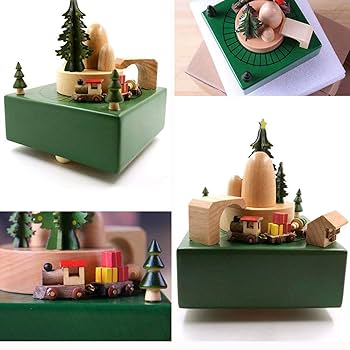 木製オルゴール7点 オルゴール 回転 木製の素材 古典的 耐久性 工芸 動物のデザイン