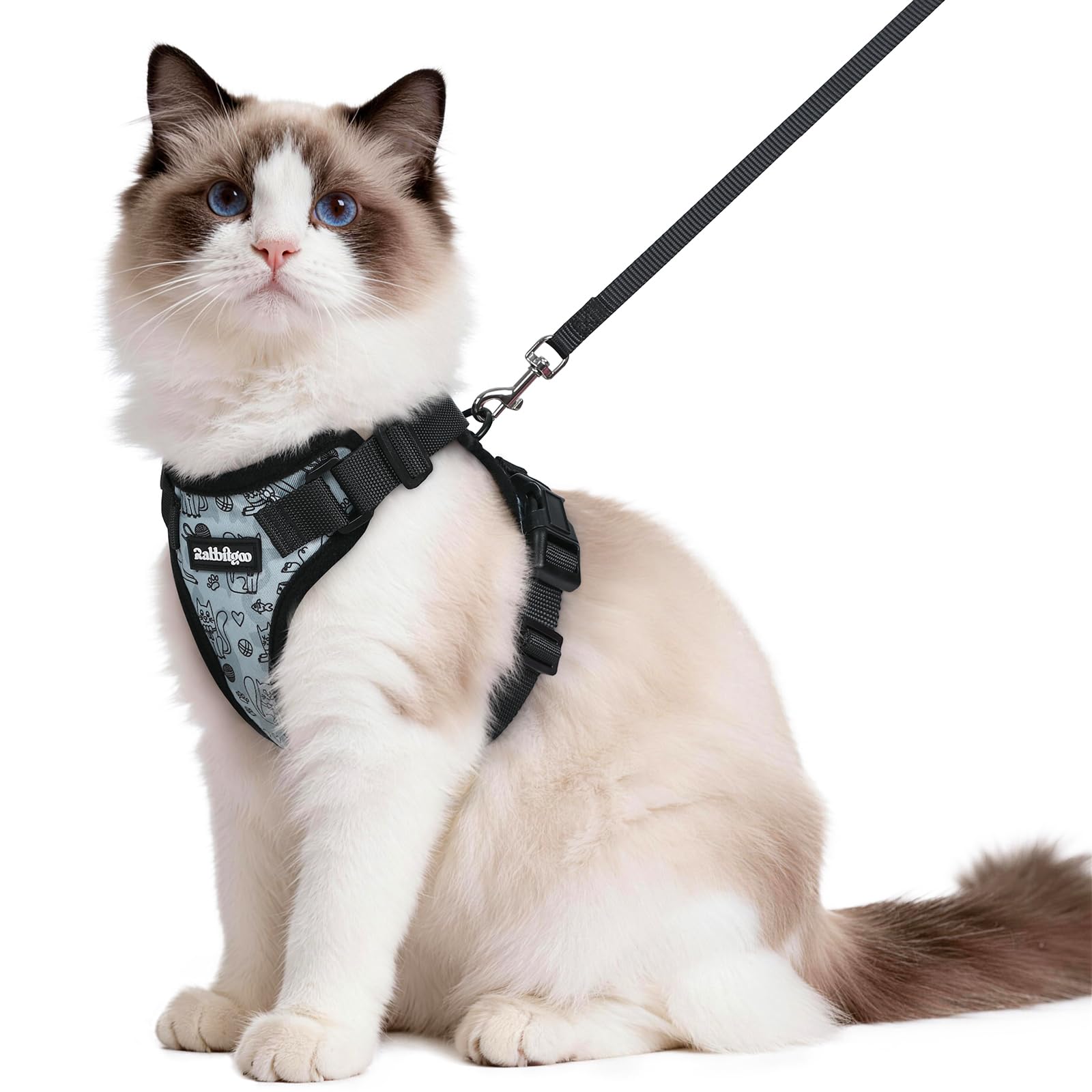 rabbitgoo Cat Harness and Lead Set, Adjustable Escape Proof Cat Lead for Walking, Reflective Kitten Harness Set, Soft and Comfortable for Kittens and Small Cats, Doodle Gray, M — image 1
