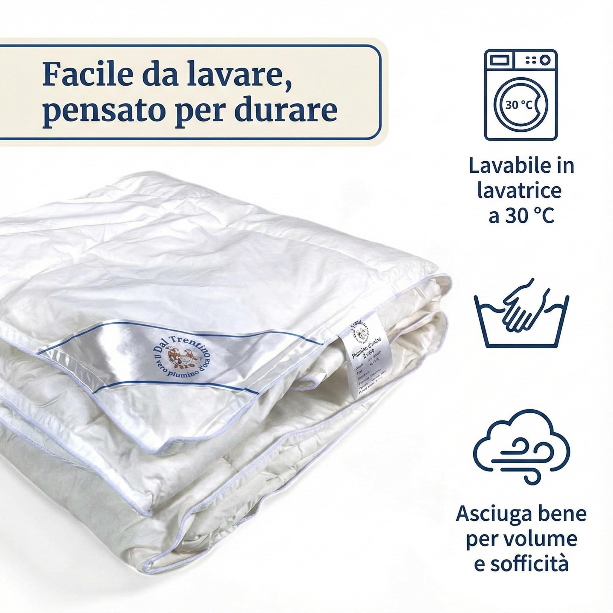 Piumino d’Oca Matrimoniale Trentino 250x200 cm, Piumone Invernale Caldo e Soffice, 100% Piuma d’Oca Naturale, Imbottitura 360 g/m², Certificato OEKO-TEX Letto Matrimoniale 2 Piazze Cm. 250x200