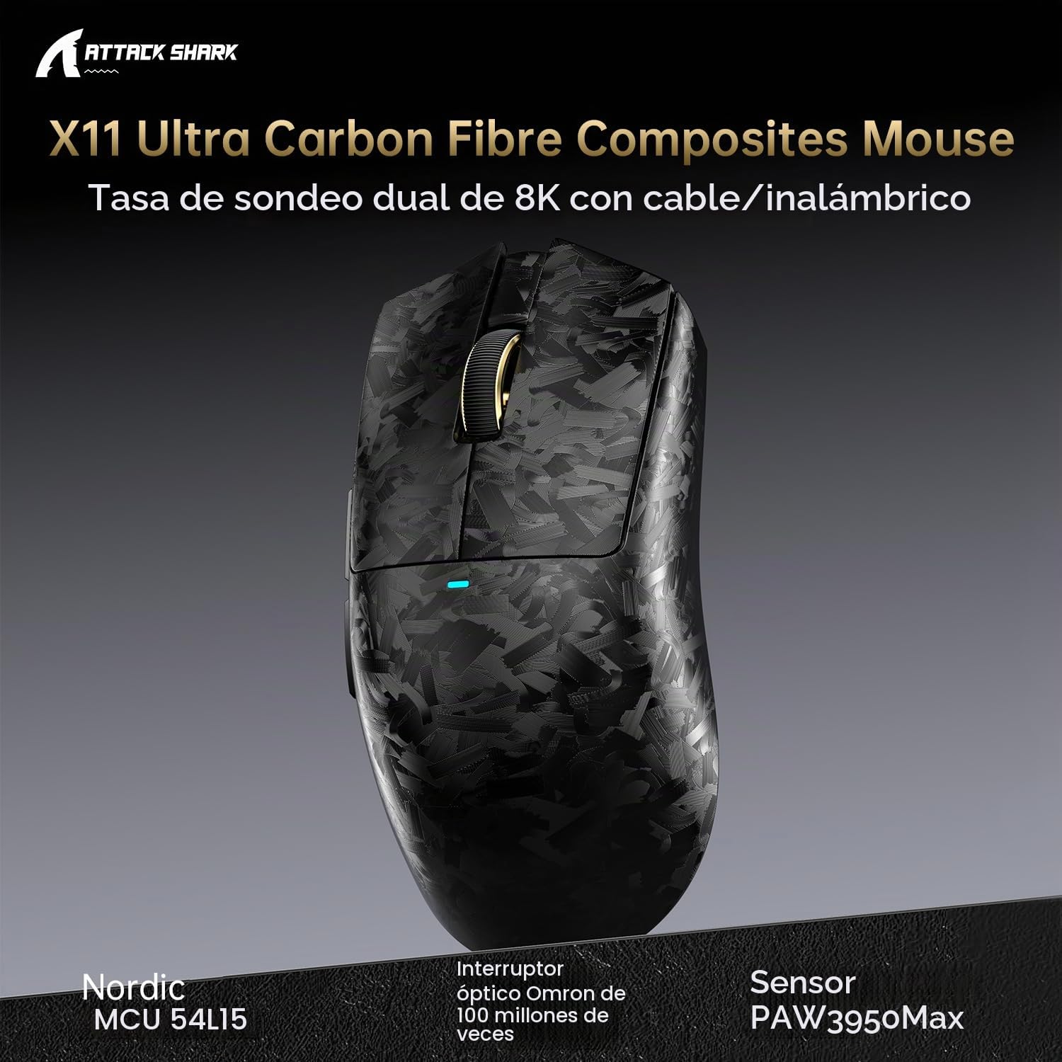 ATTACK SHARK X11 Ultra Wireless Gaming Mouse, Ultra-Light 63g, 42K dpi, 8K Polling, Nordic Chip, Carbon Fiber, for Esports & Pro Gamers