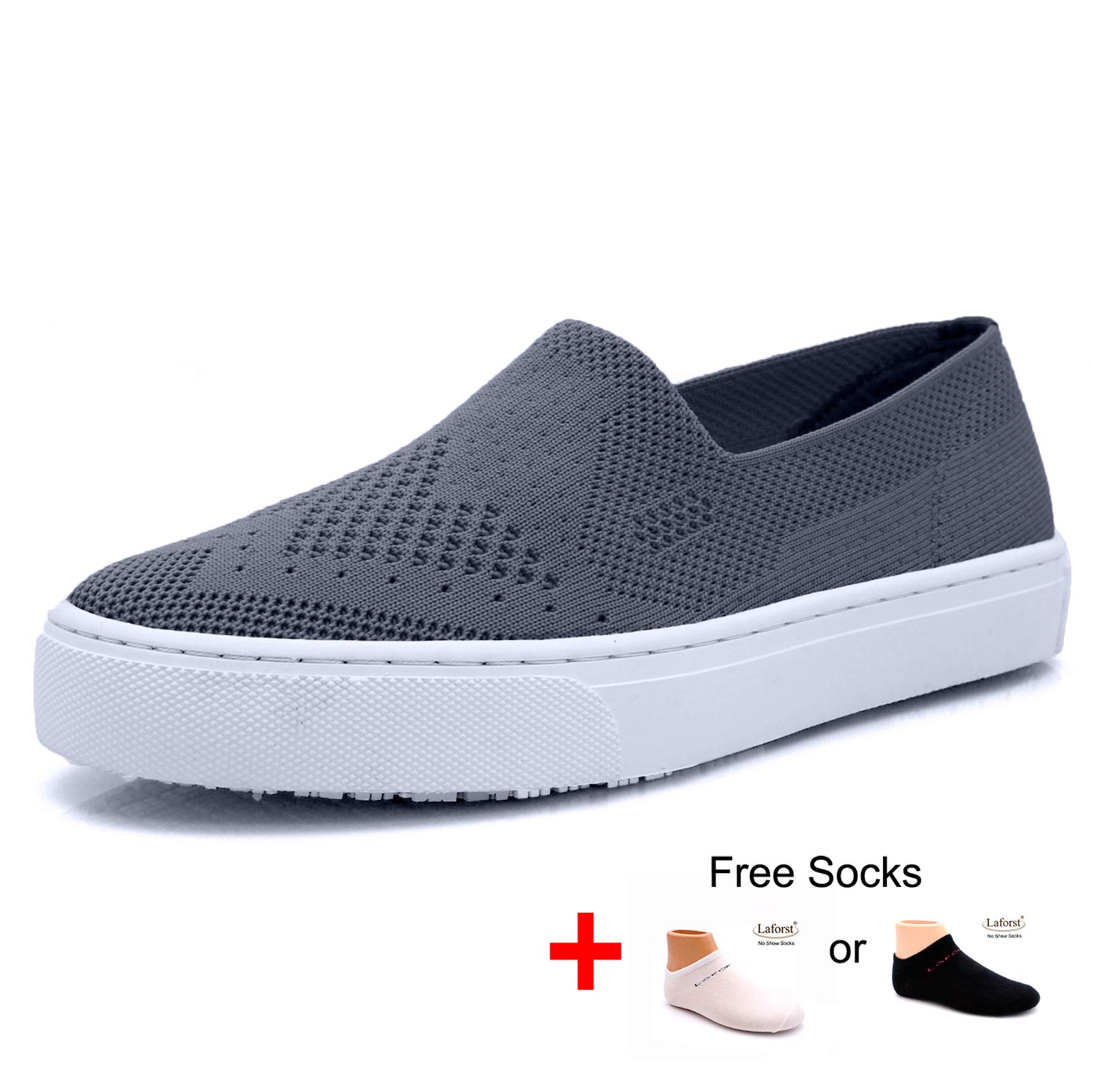 Laforst Jazz 3160 Womens Synthetic Slip Resistant Server Waitress Slip On Flats Pewter 6.5