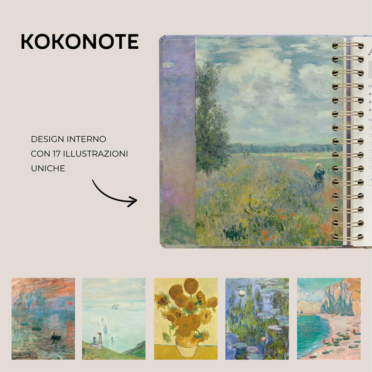 Kokonote Agenda Settimanale 2026 2027 Monet - Diario Scuola 2026-2027 per Università e Scuola Superiore | Weekly Planner con Copertina Rigida, Segnalibri, Stickers e Illustrazioni | 17 Mesi