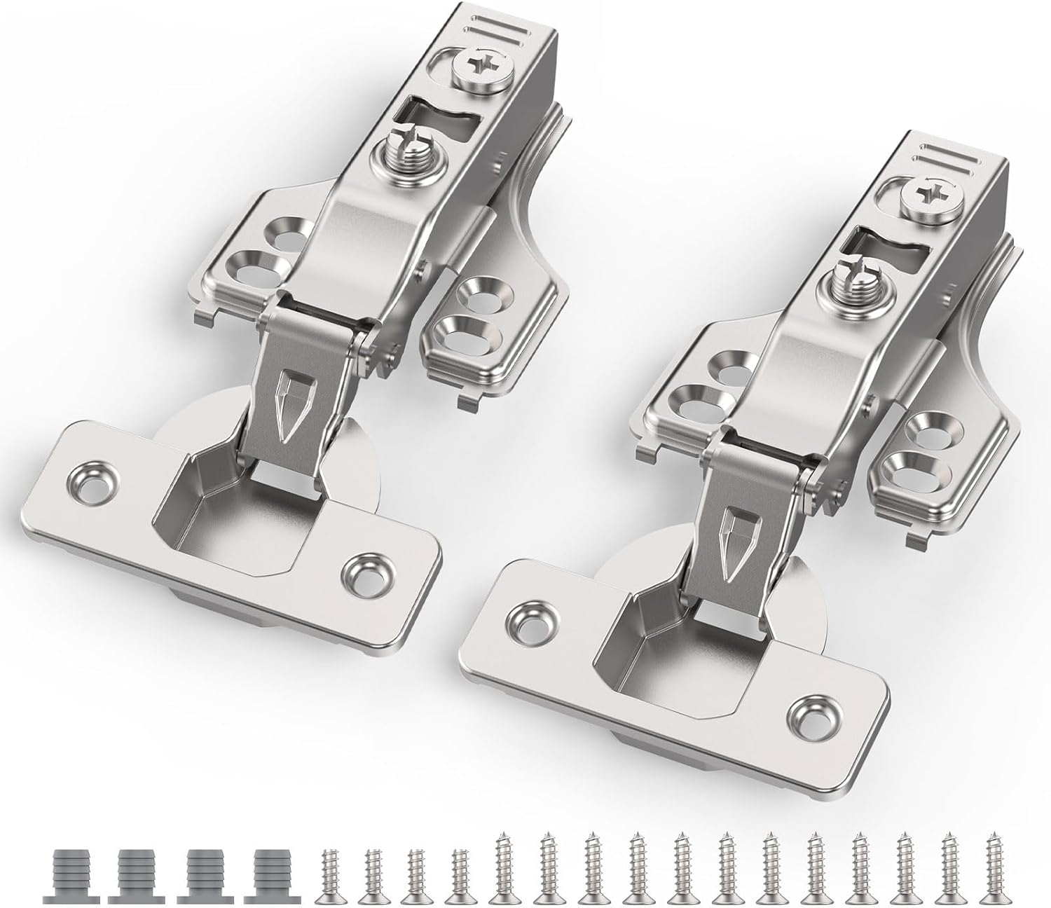 20 Pack 3/4" Full Overlay Soft Close Concealed Hinge for Face Frame ＆ Frameless Door, 3D Adjustment, Clip-on Plate, Slow Self Closing Hidden Satin Nickel, 105° Stainless Steel Hinges, 5/8"