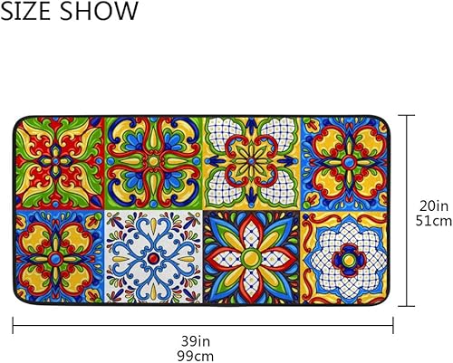 Miniatura 3 de Kuizee Alfombra de cocina con bloque de talavera mexicana, adorno étnico folclórico, mayólica, colorido, alfombra de baño, alfombra de entrada,