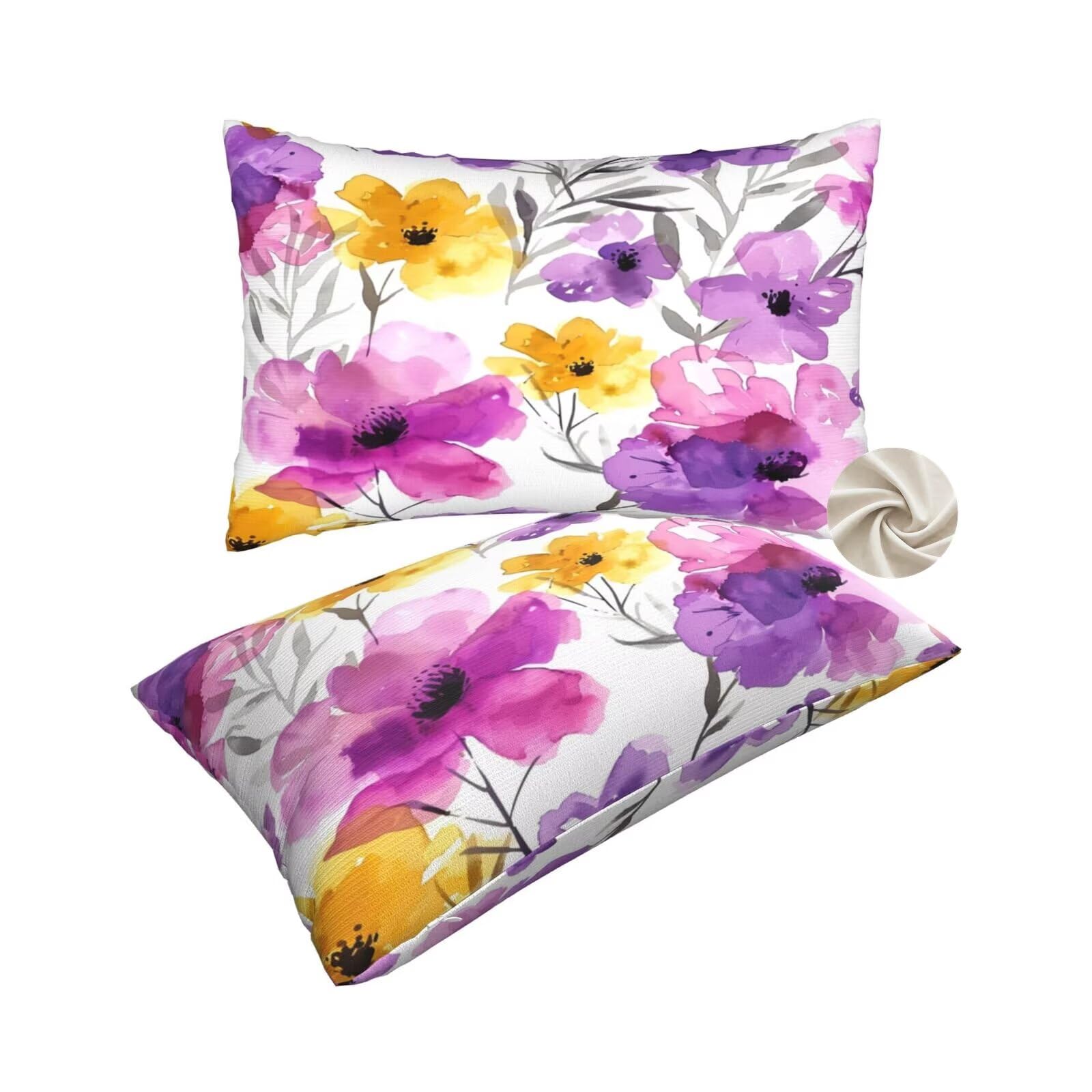 Douce housse de coussin fleurs aquarelle 50x70 cm pour un confort de canape elegant