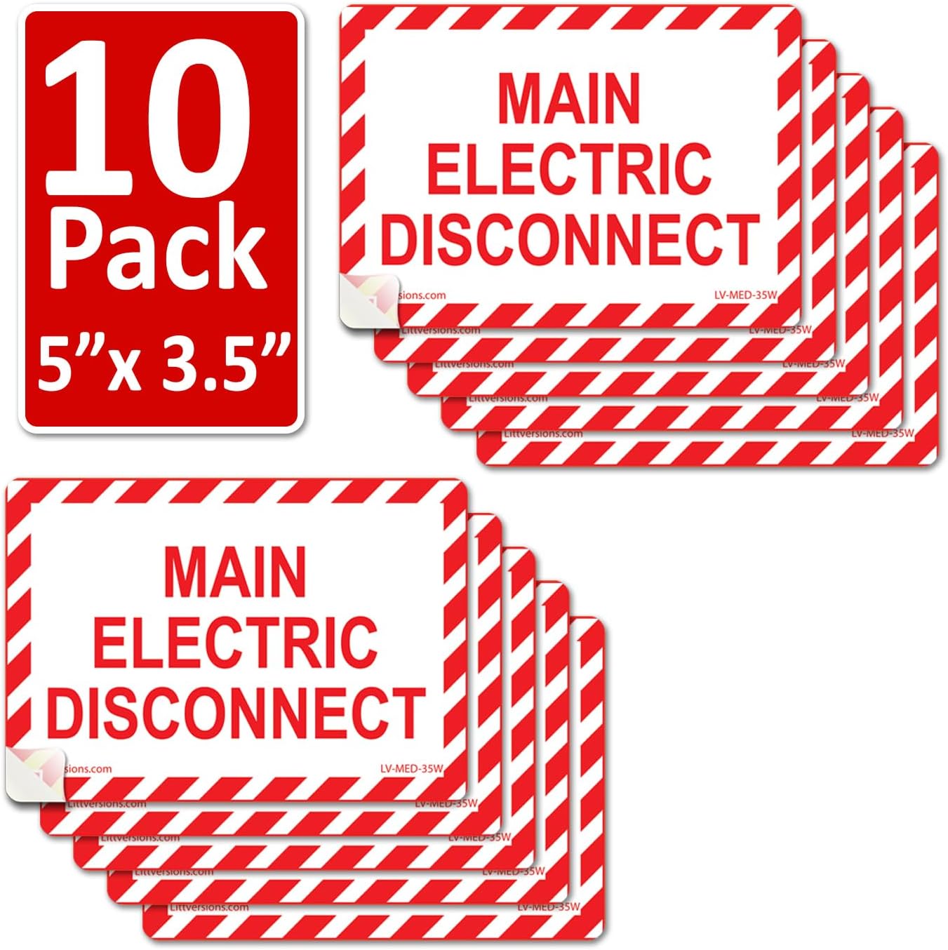 5" x 3.5" Main Electric Disconnect Labels Decal Emergency Danger Sign Notice Sticker Electrical Panel Heavy Duty Ultra Durable Vinyl Waterproof (10 Pack White)