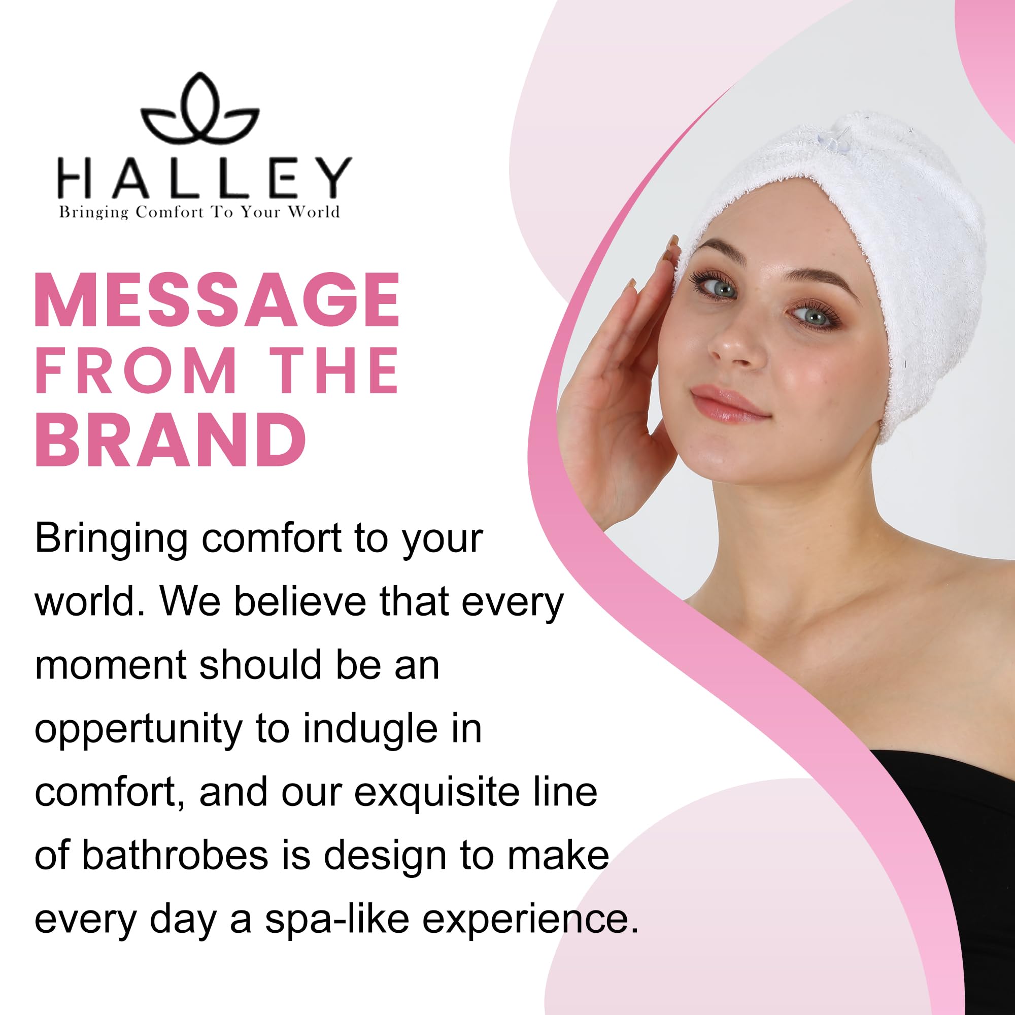 HALLEY Toalla de algodón para el cabello (3 paquetes), toalla de cabello súper absorbente de secado rápido para cabello grueso, turbantes para cabello húmedo con botón (blanco)