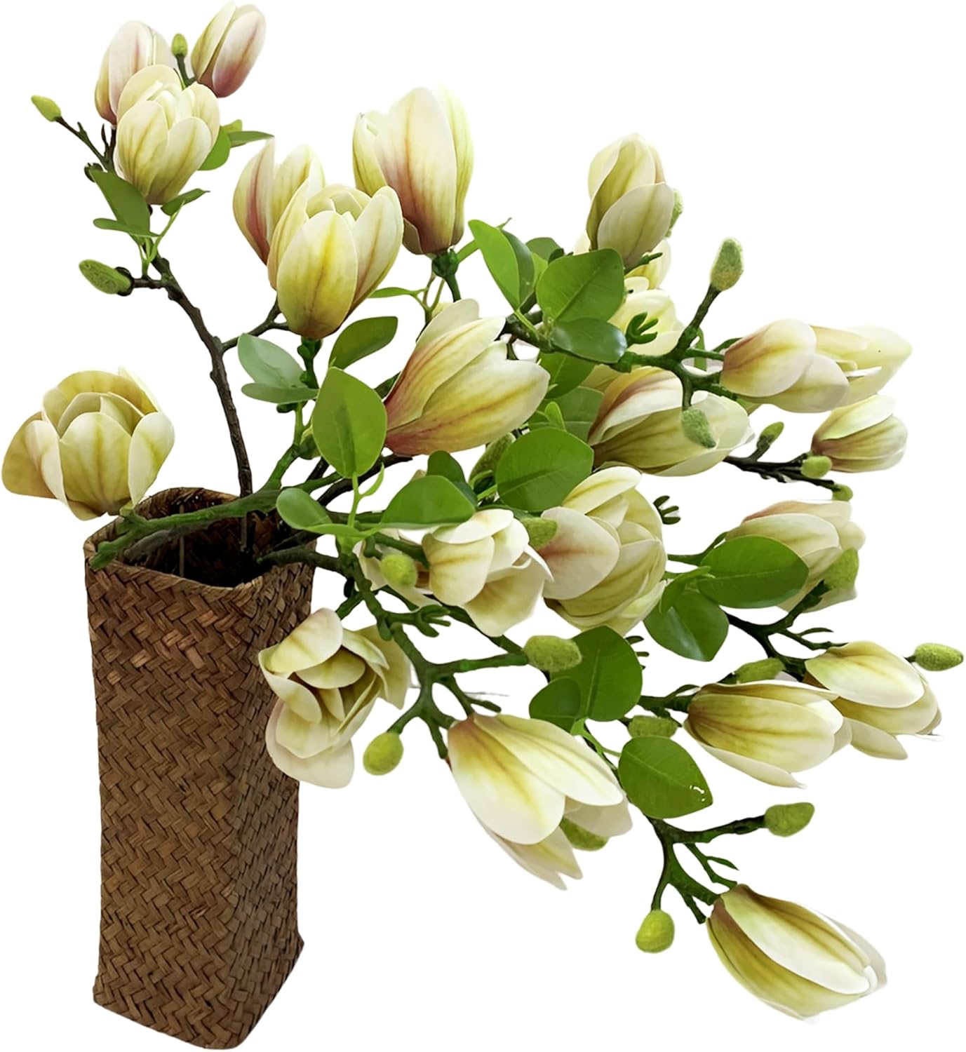 Artificial Magnolia Flowers Branches with Realistic Buds & Leaves, 26.5 Inch Fake Floral Stem for Premium Home Office Hotel Decor (6, Pink)
