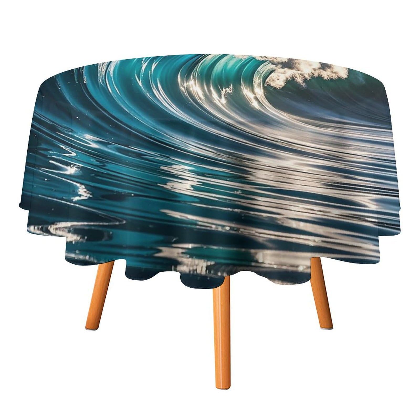 SMAZDFXX Ocean Waves Tablecloth for Restaurant, Round Polyester Table Cover 50x50in for Party