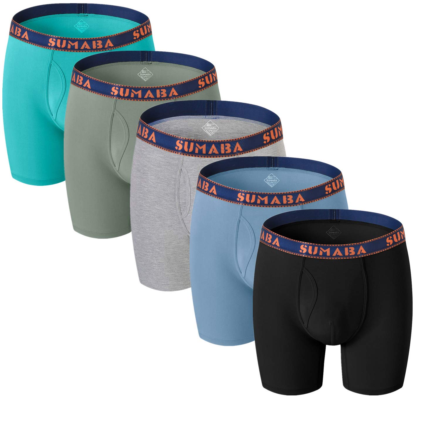 SUMABA Men's Underwear Breathable Long Leg No Ride-up Boxer Briefs for Men Open Fly M L XL 2XL 3XL