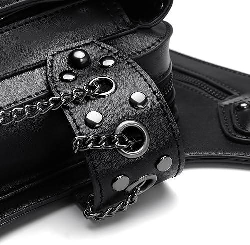 Miniatura 6 de Riñonera gótica, riñonera de cuero steampunk, bolso de cadena para pierna, bandolera de hombro, bolsa de cadera, Negro 095