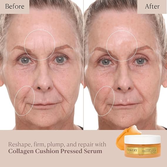 Nakery Collagen Cushion Pressed Serum, Anti Aging Face Cream and Hydrating Serum with Retinol and Peptides, Skin Tightening Cream for Wrinkles and Stretch Marks, Smooths Texture, Made in USA