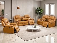 Vista 46 de Juego de sofá reclinable manual de cuero, juego de sofá reclinable negro, juego de muebles de sala de estar, sofá biplaza reclinable