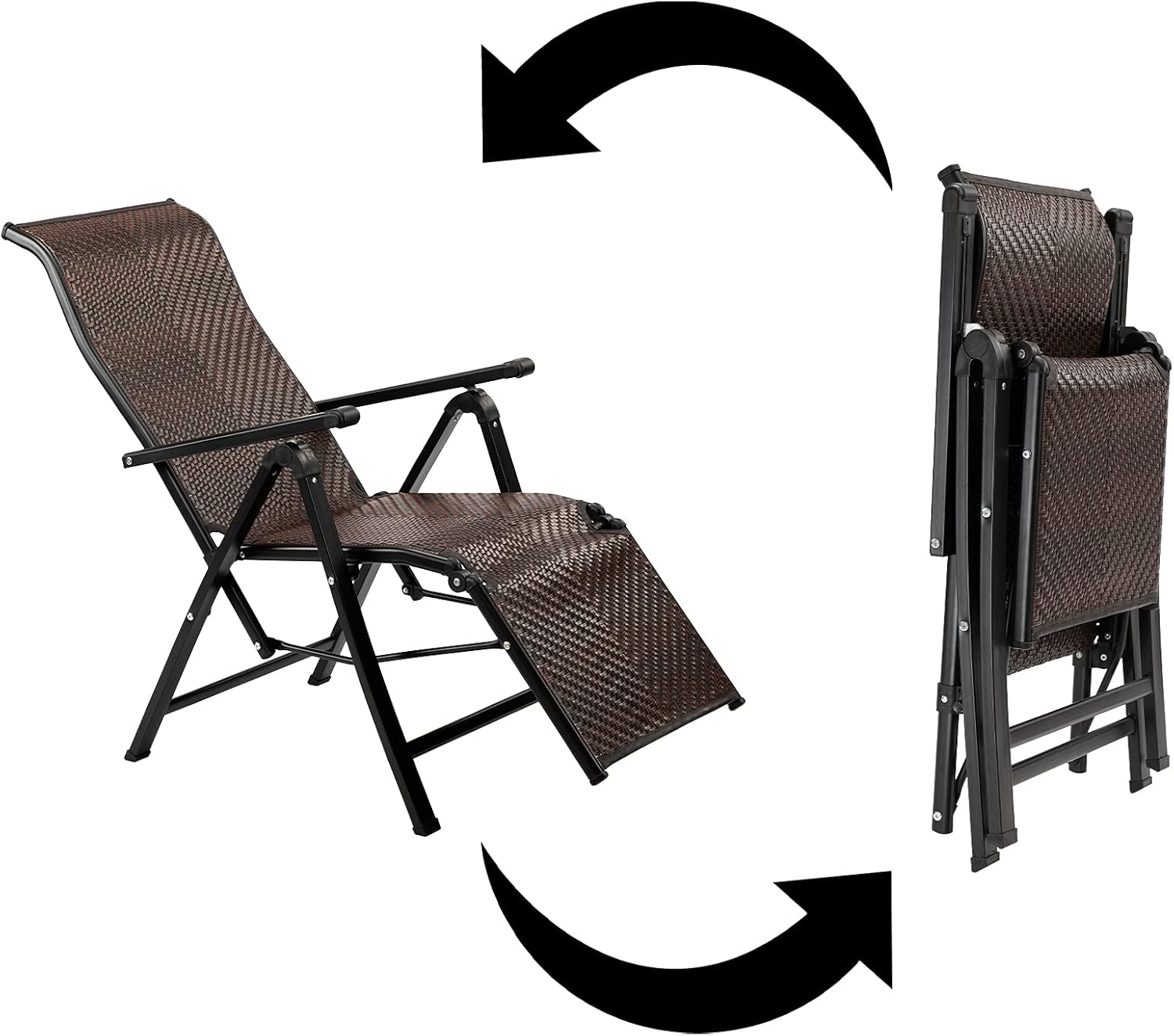 AbocoFur Rattan Folding Zero Gravity Chair for Adults, Indoor&Outdoor 9-Level Adjustable Recliner with Steel Frame and Widened Armrest, Heavy Duty Lounge Chair for Patio, Balcony, Brown : Home & Kitchen