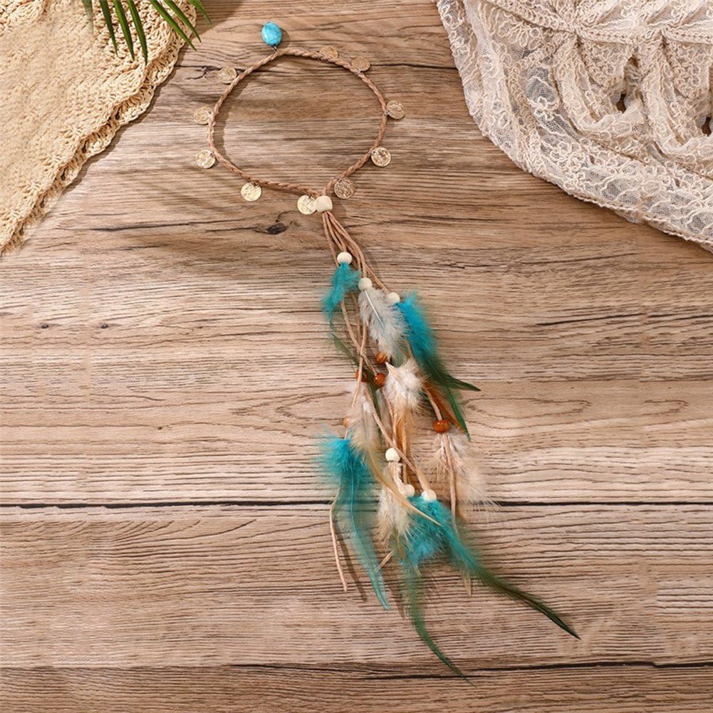 JKQBUX Boho Feather Headband Hippie Headpiece Black Gypsy Costume Headdress Indian Feather Headwear Hair Accessory for Women - Image 3