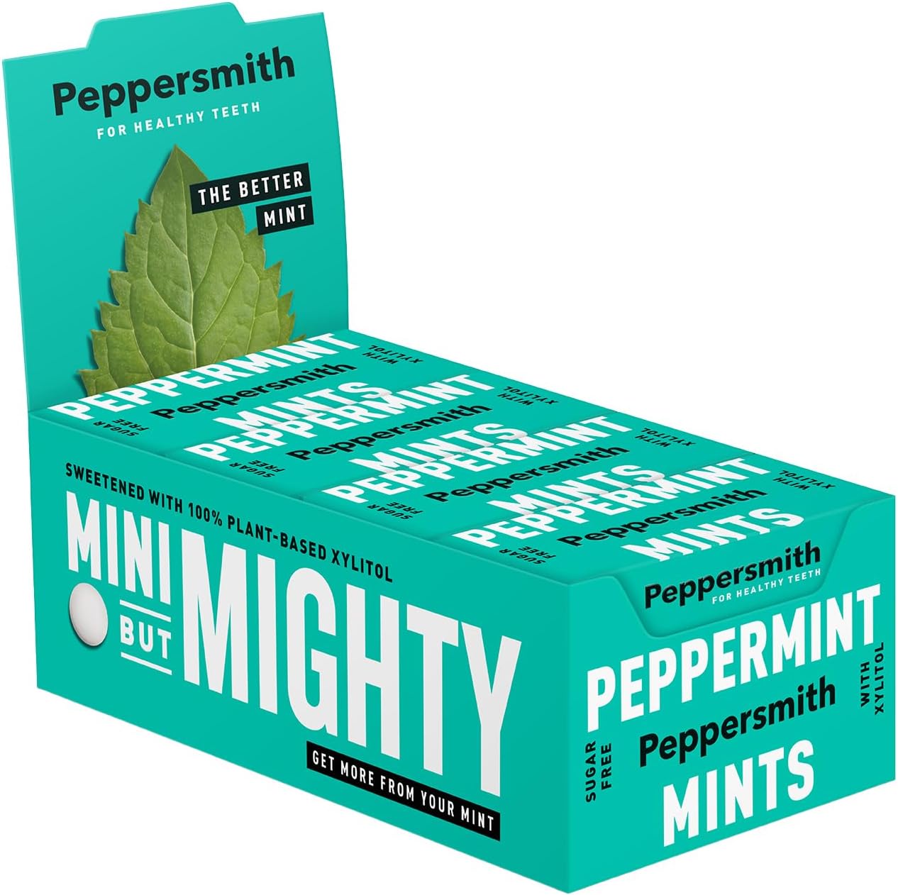 Peppersmith English Peppermint 100% Xylitol-Sweetened Multipack Mints, Sugar-Free and Good for Teeth — 36 x 15g Packs