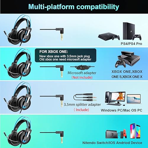 Miniatura 2 de Karvipark Gaming Headset for Xbox OnePS4PS5PCNintendo SwitchNoise Cancelling,Bass Surround Sound,Over Ear,3.5mm Stereo Wired Headphones with Mic for