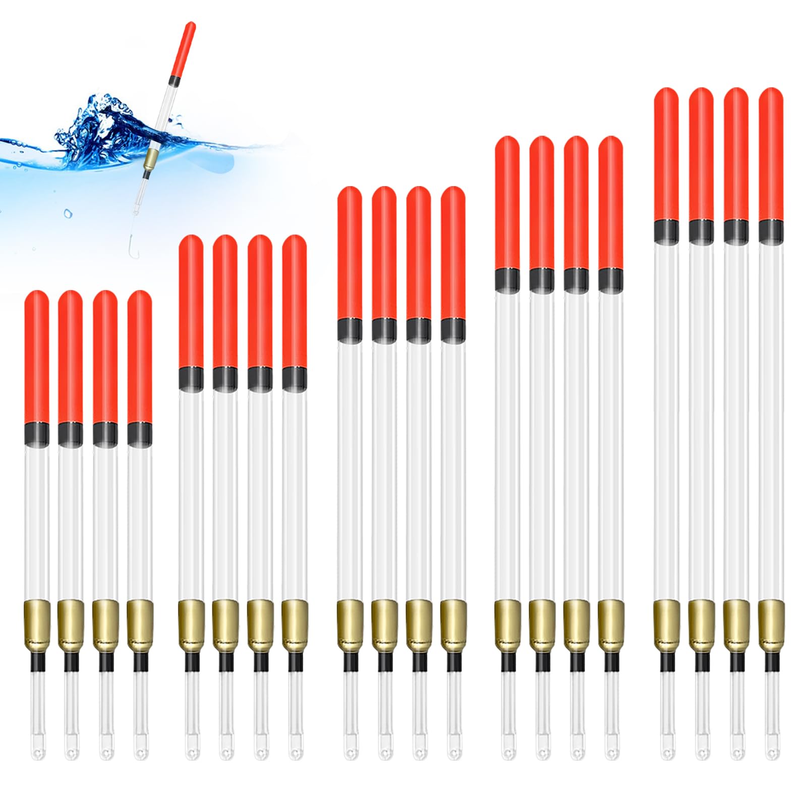 KIPTVO 20PCS Fishing Floats Set, Clear Waggler Floats, Versatile Fishing Tackle Accessories, 5 Size Straight Insert Fishing Floats Coarse, for Enhance Your Fishing Experience Fishing Supplies