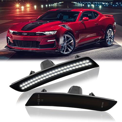 Luces LED de posición laterales para parachoques delantero y trasero, reflectores blancos para Chevy Camaro 2016-2023, 2 unidades, lente ahumada