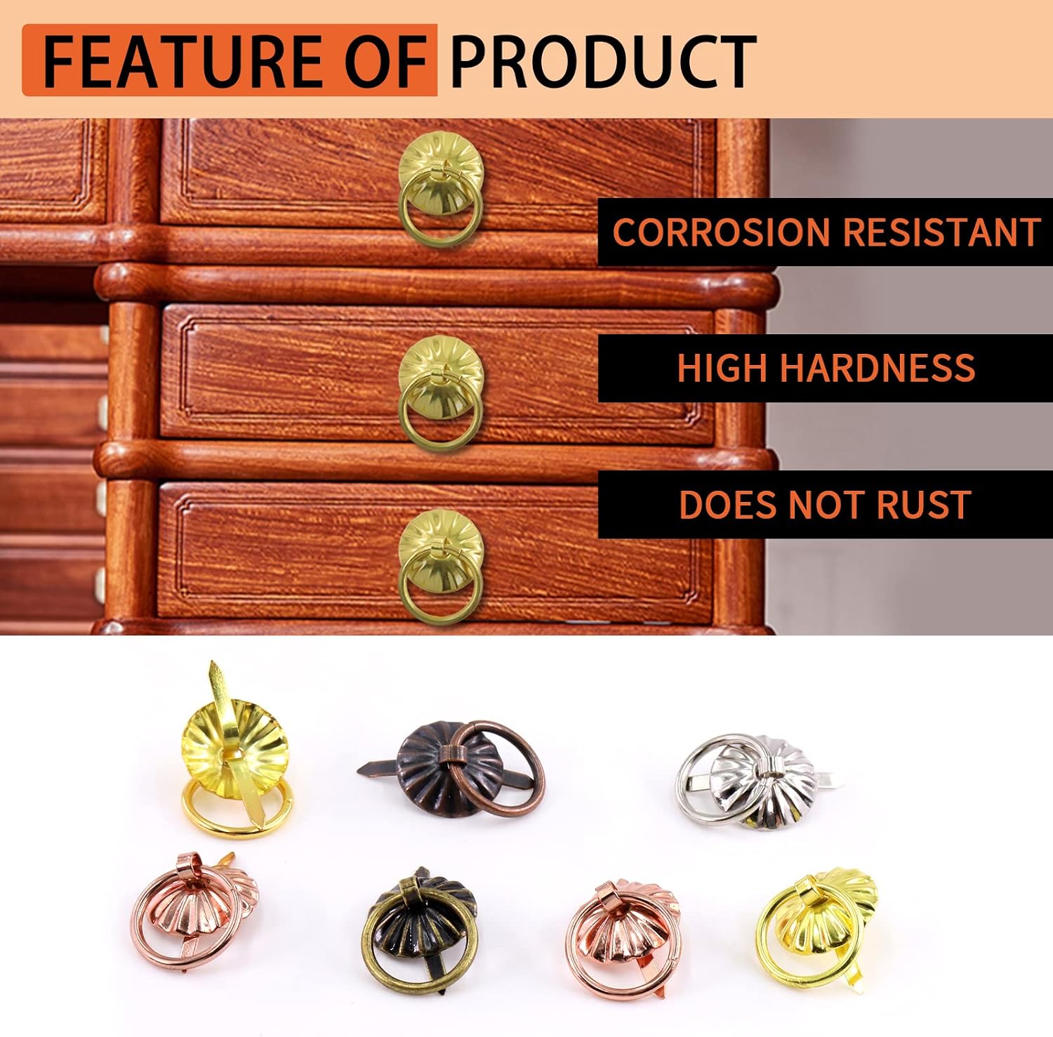 Tanstic 150Pcs 5 Colors Metal Brad Fasteners with Pull Rings, Mini Brad Paper Fasteners Brad Fasteners with Fluted Tops and Attached Jump Rings for DIY Craft Decoration