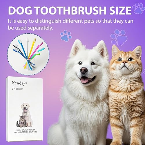 Miniatura 7 de Newday Juego de 8 cepillos de dientes para perros, de doble cabeza, higiene dental, práctico cepillo de dientes suave para limpiar los dientes de
