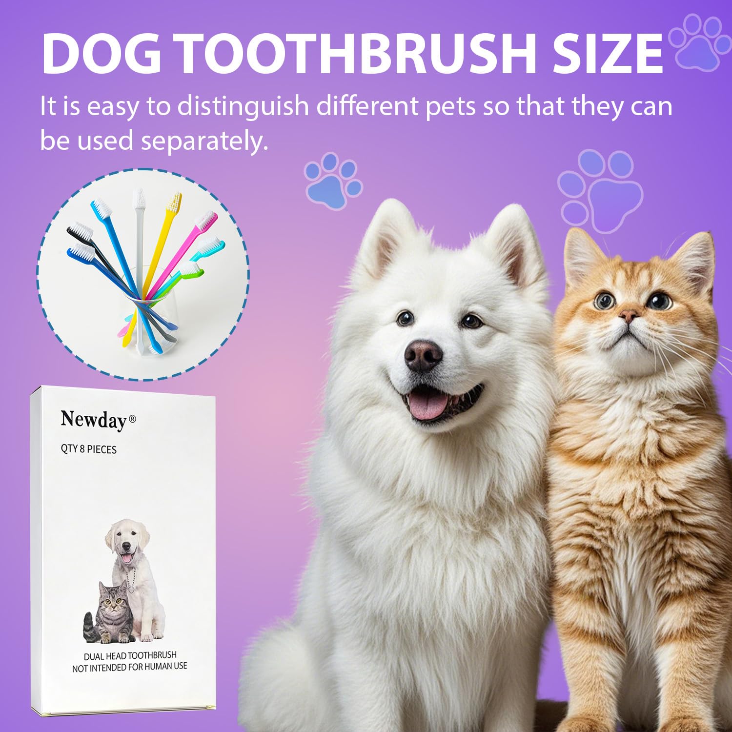 Newday Dog Toothbrush Set of 8 - Dual Headed, Dental Hygiene Convenient Soft Toothbrush to Clean pet Teeth, Dog Tooth Brushes for Small to Large Dogs, Cats, and Most Pets, Teeth Brush in Bulk - image 7