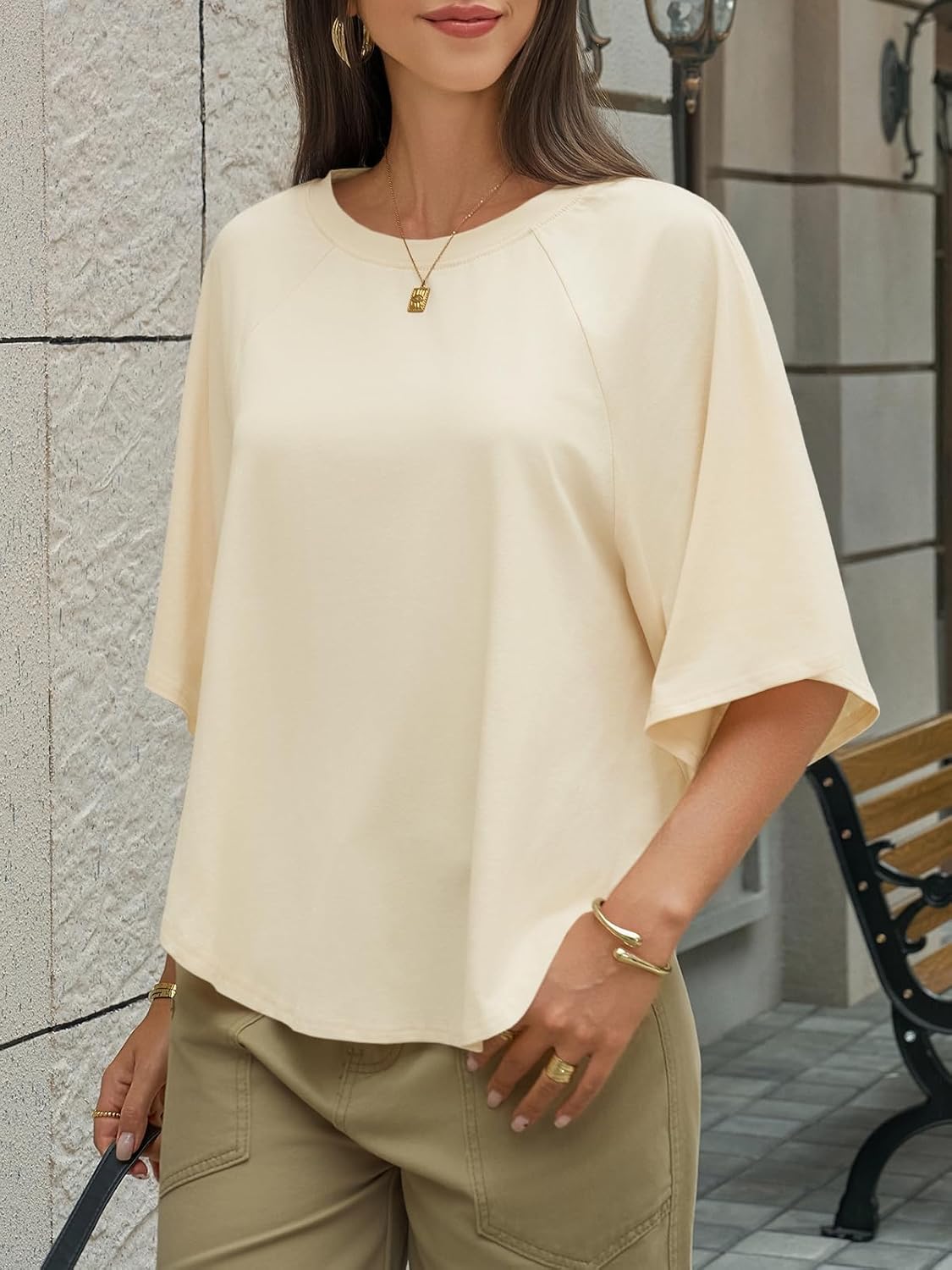 Cicy Bell Womens Summer Oversized Tshirts Crew Neck Half Sleeve Casual Tops Flowy Irregular Hem Tees - Image 2