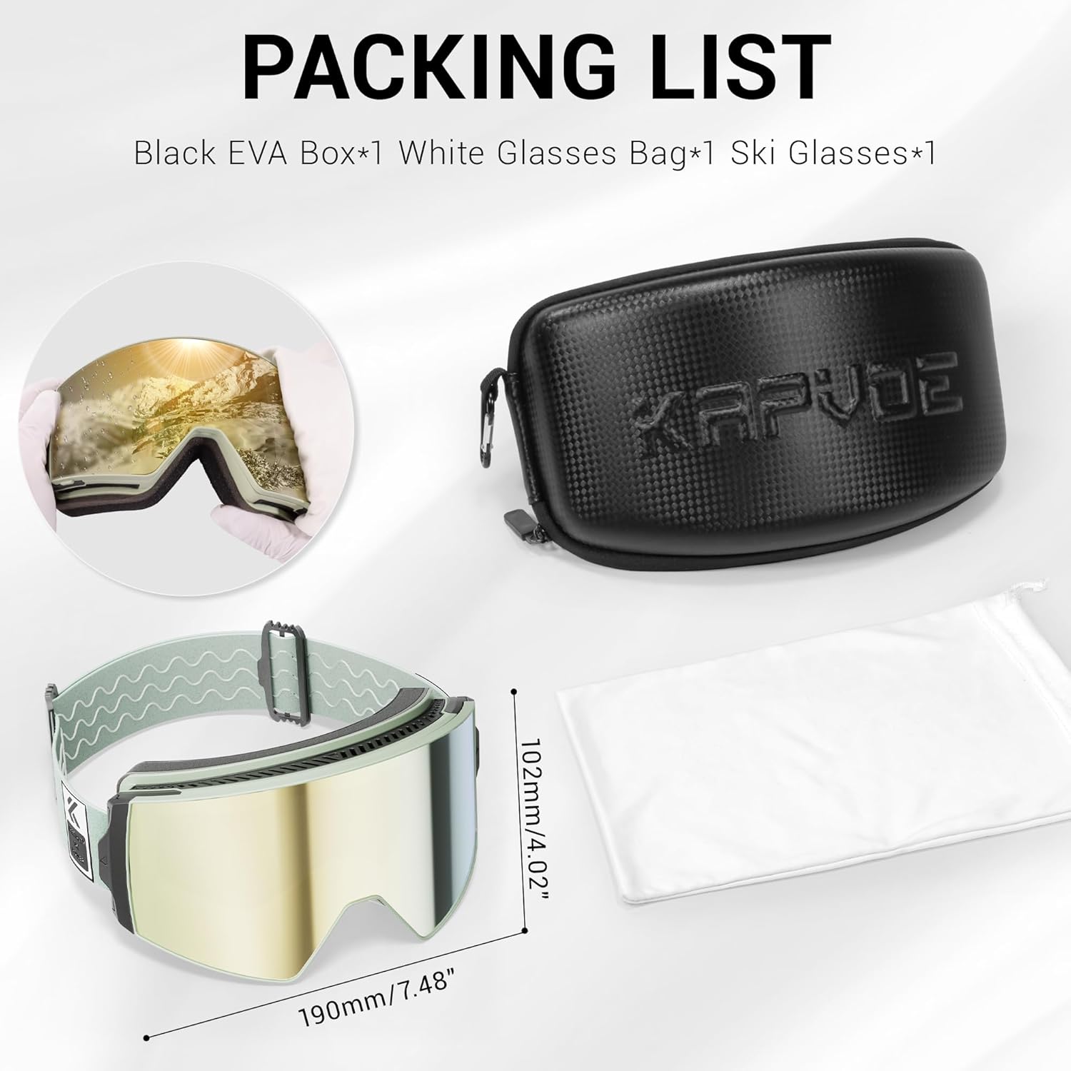 KAPVOE Ski Goggles Photochromic & Color - Anti-fog UV400 Protection Magnetic Lenses OTG Helmet Compatible for Men Women K721