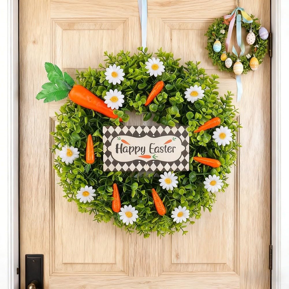 Ghirlanda pasquale con margherita e carota design morbido PVC primavera ghirlanda per porta d'ingresso casa parete tavolo decorazione leggera appeso ornamento verde 38 x 7 x 38 cm