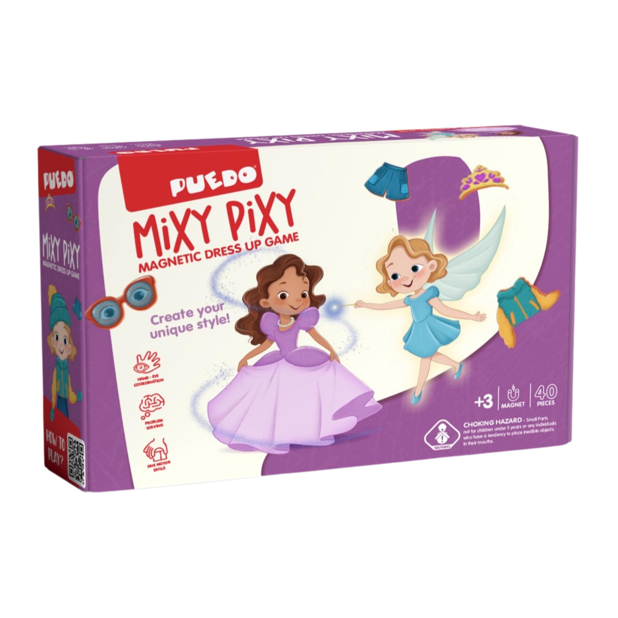 PUEDO® Mixi Pixy Magnetic Dress-Up Game - Toys I 3 Years+ I 51 Pieces I 40 Magnetic Items I 10 Cards I Double-Sided Board I EVA Educational Game Supporting Fine Motor Skills