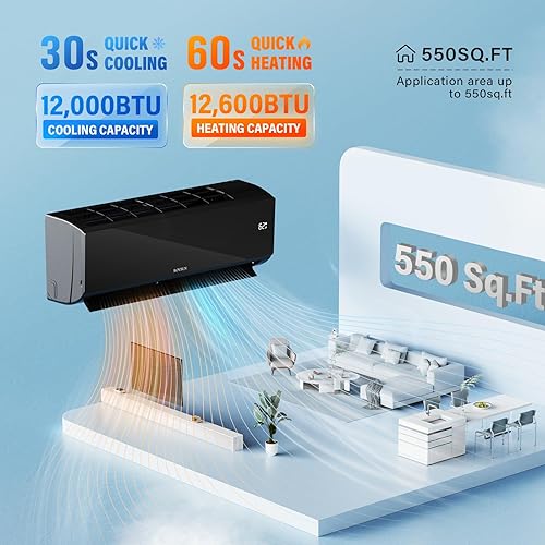 Miniatura 2 de ROVSUN 12,000 BTU 19 SEER 115V Sistema de aire acondicionado dividido sin conductos de ahorro de energía con condensador precargado, bomba de calor