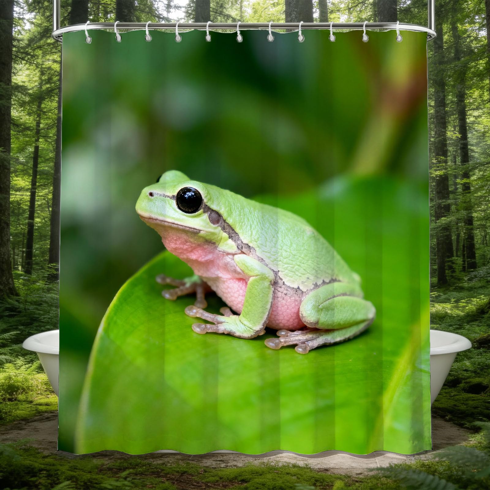 Hongduo 3D Frog Shower Curtain for Stalls Bathtubs Leafs Bathroom Decor Shower Curtain Set Polyester Fabric Waterproof 180x180cm/71X71 Inch with Hooks