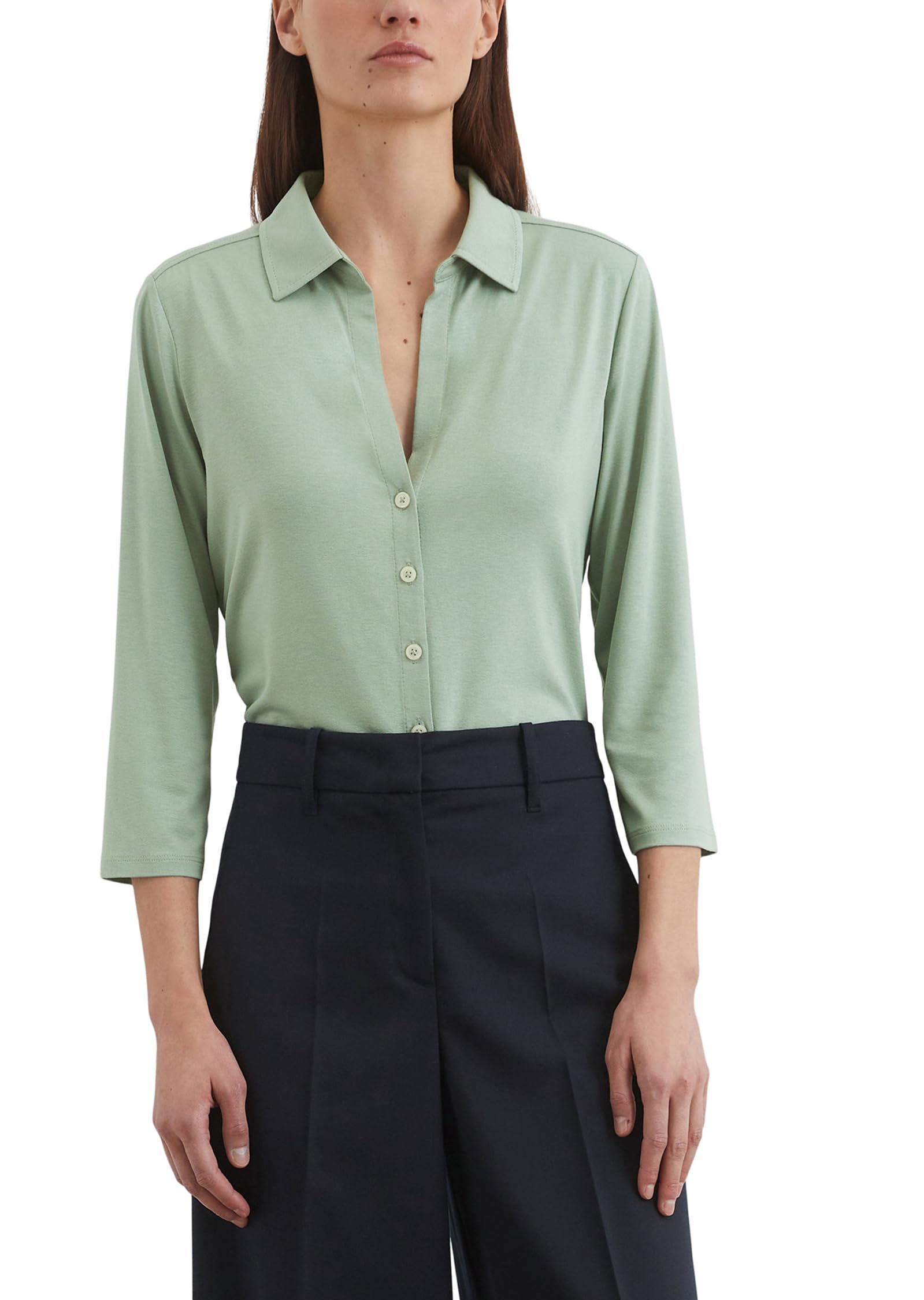 Marc O'Polo Damen Jerseybluse mit Kentkragen verkürzte Ärmel