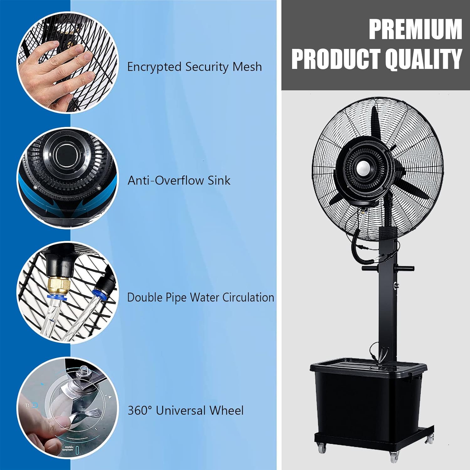 Oscillating Misting Fan Outdoor Mist 3 Speeds Pedestal Fan, 12 Gallon Tank, 90° Oscillation, Cool Your Shop, Garage, Barn or Workspace