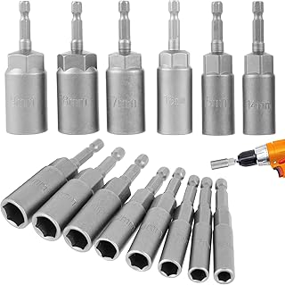 Ihvewuo- 14pcs Magnetic Hexagonal Sockets Set 6-19mm Deep Socket Adapter Set Hex Shank Nut Driver Bits Set Quick Change Nut Setter Drill Bit Set for Drill Electric Screwdriver Handle Tools Ihvewuo-