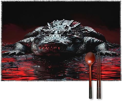 Wild Alligator Pattern Placemats Set of 6 Resistant Table Mats Washable Place Mats for Dinner Party Table Decoration