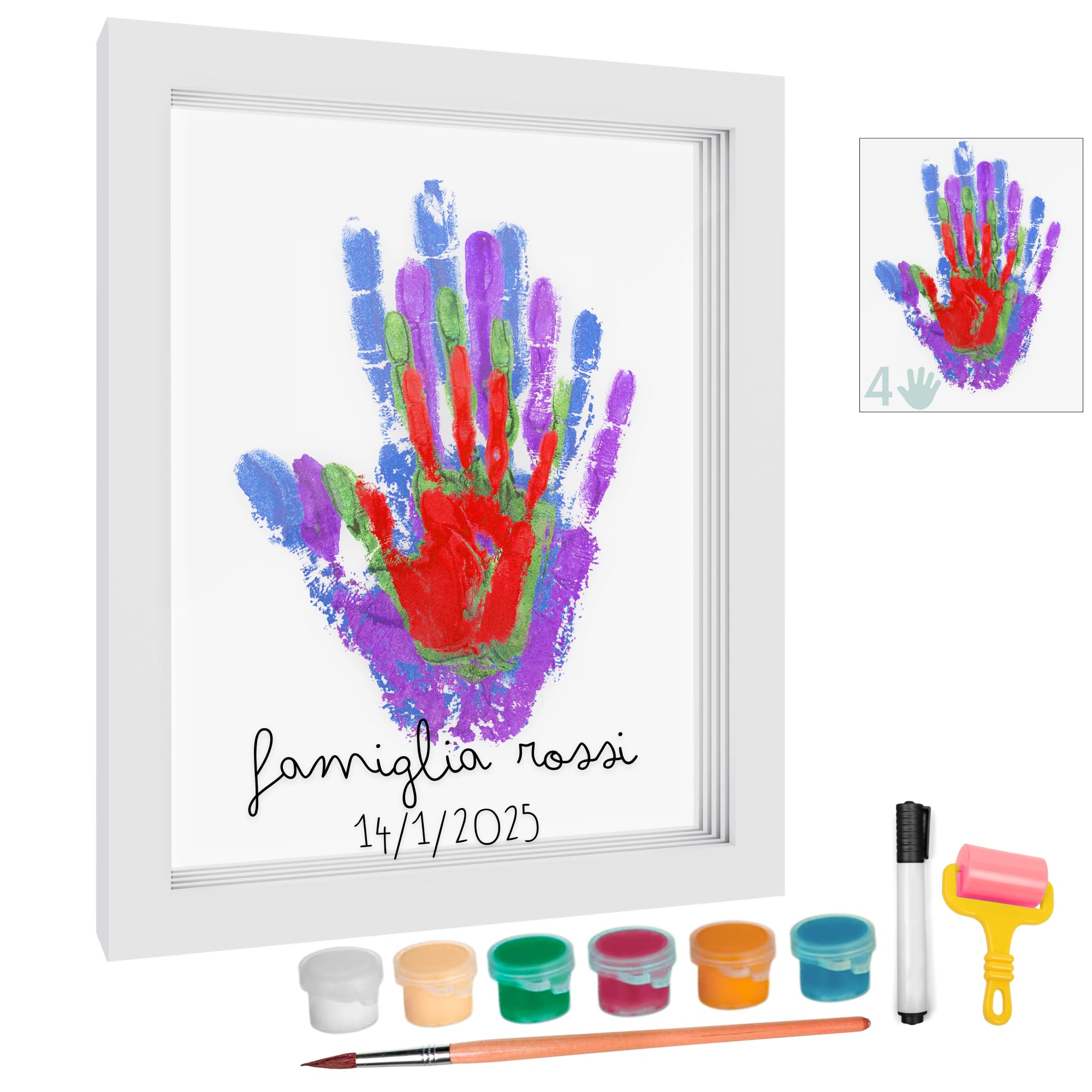 Kit Impronta Mani e Piedi Neonati, Cornice con Spazio per 4 Impronte, Set Regalo Neonato