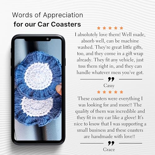 Miniatura 8 de Posavasos de algodón para automóvil, 2 unidades, lindos accesorios de automóvil para mujeres, posavasos para portavasos (margarita dorada)