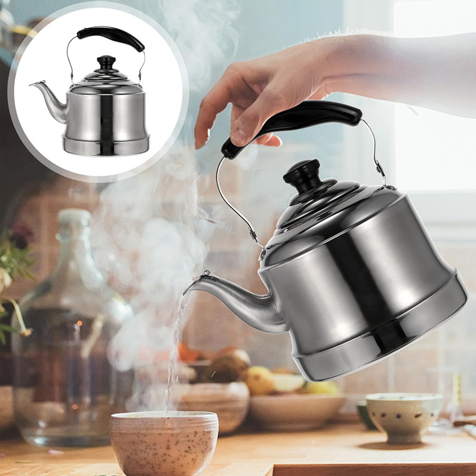 Holibanna Hervidor de Agua de Acero Inoxidable 3l Silbido para Cocina, Compatible Estufa de Gas E Inducción, Tetera Doméstica Práctica y Duradera