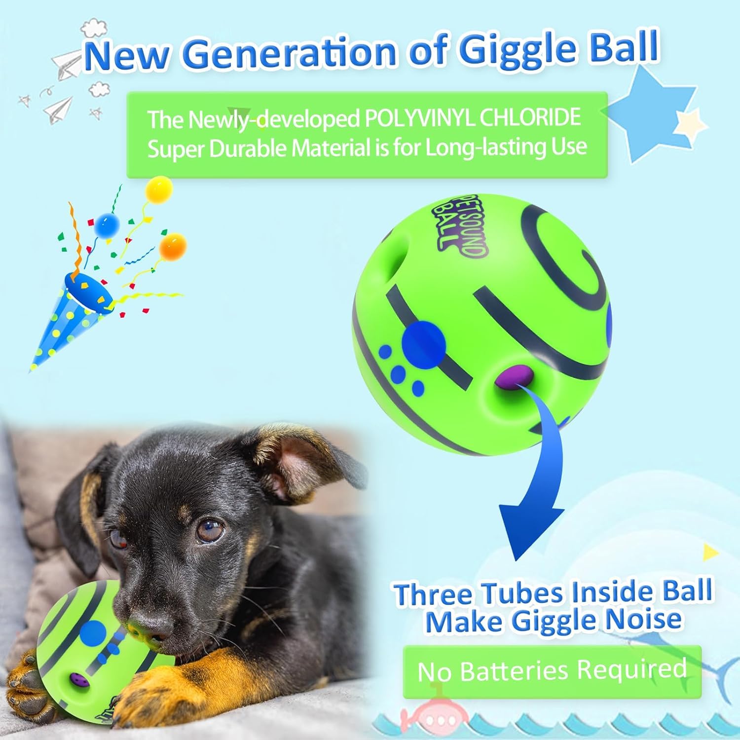 Tails Balle sonore interactive pour chiens et chiots | sons couineurs amusants | Matériaux sans danger pour les animaux de compagnie | Convient à toutes les races de chiens | Taille – Grands