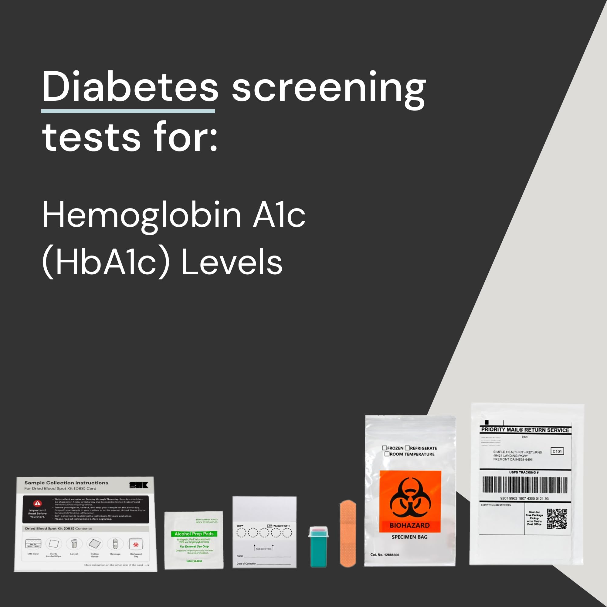 Simple HealthKit At-Home Diabetes Test Kit for Hemoglobin A1c (HbA1c) Levels - Diabetes Testing Kit - Pre-Diabetes Screening - A1c Home Test Kit - Free Follow Up Care & Fast Lab Results