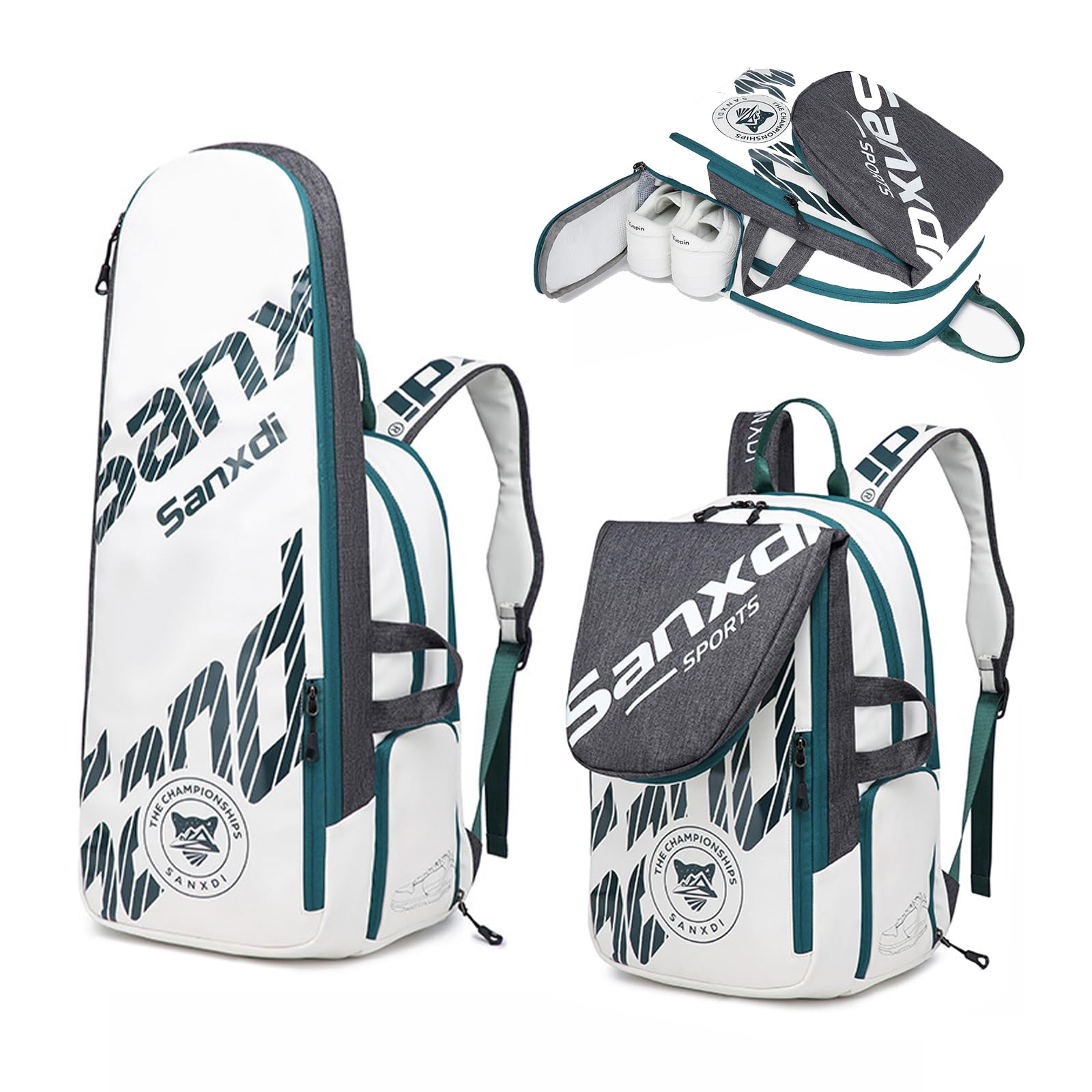[for Tennis Badminton Backpack] Tennis Racket Bag for Men Womens, Hold 2-4 Racket Storage Sports Bags, Rucksack for Badminton Squash Rackets, Pickleball Paddles, Balls (Upgraded - White)