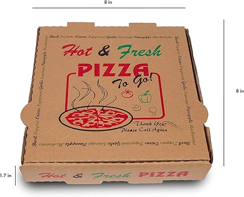 Miniatura 2 de DHG PROFESSIONAL Paquete de 50 cajas de pizza con 4 colores estampados calientes y frescos de color marrón pizza (8 x 8 pulgadas)