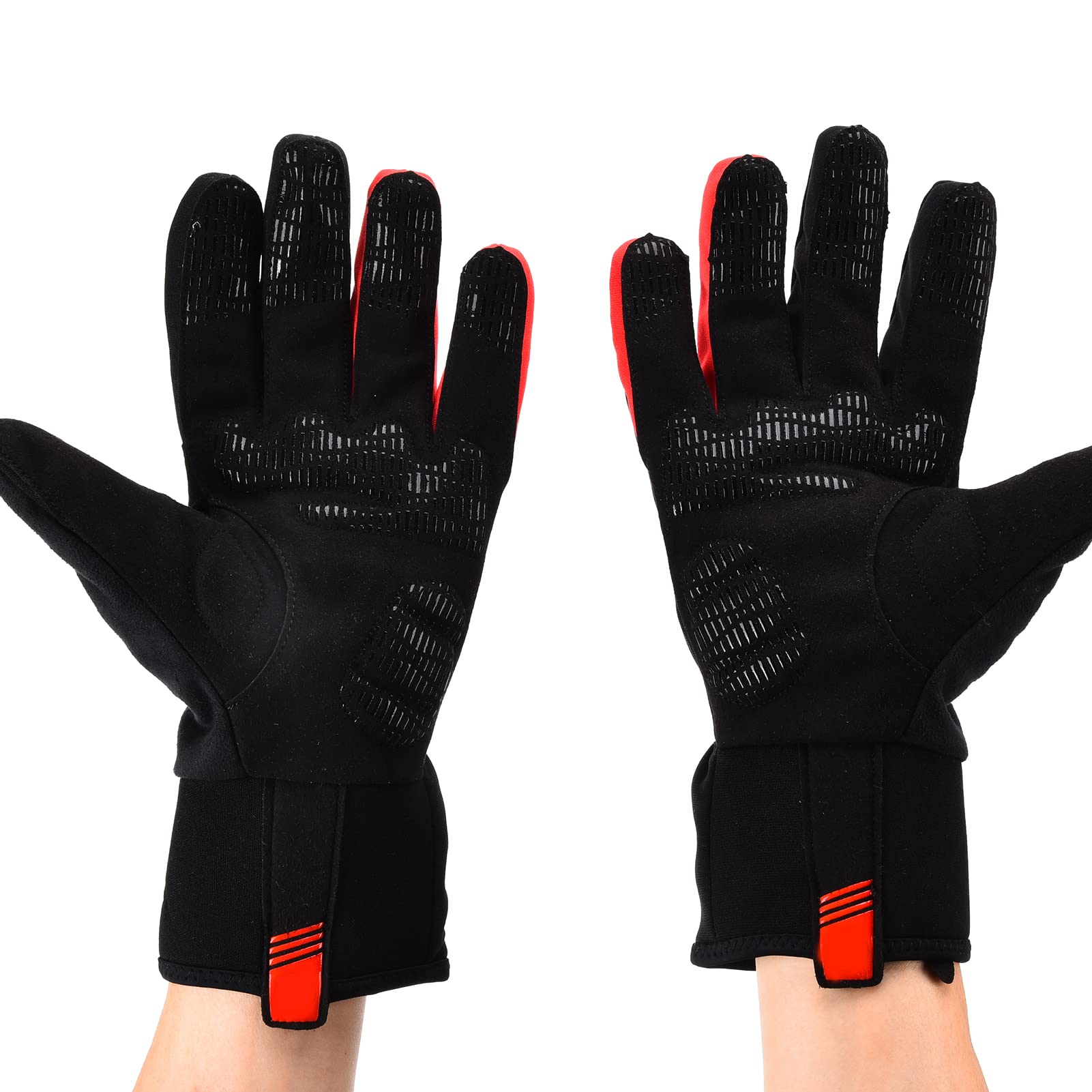 Guantes de Ciclismo de Invierno a Prueba de Viento Impermeables amortiguadores cálidos Negro Rojo 2 Pares
