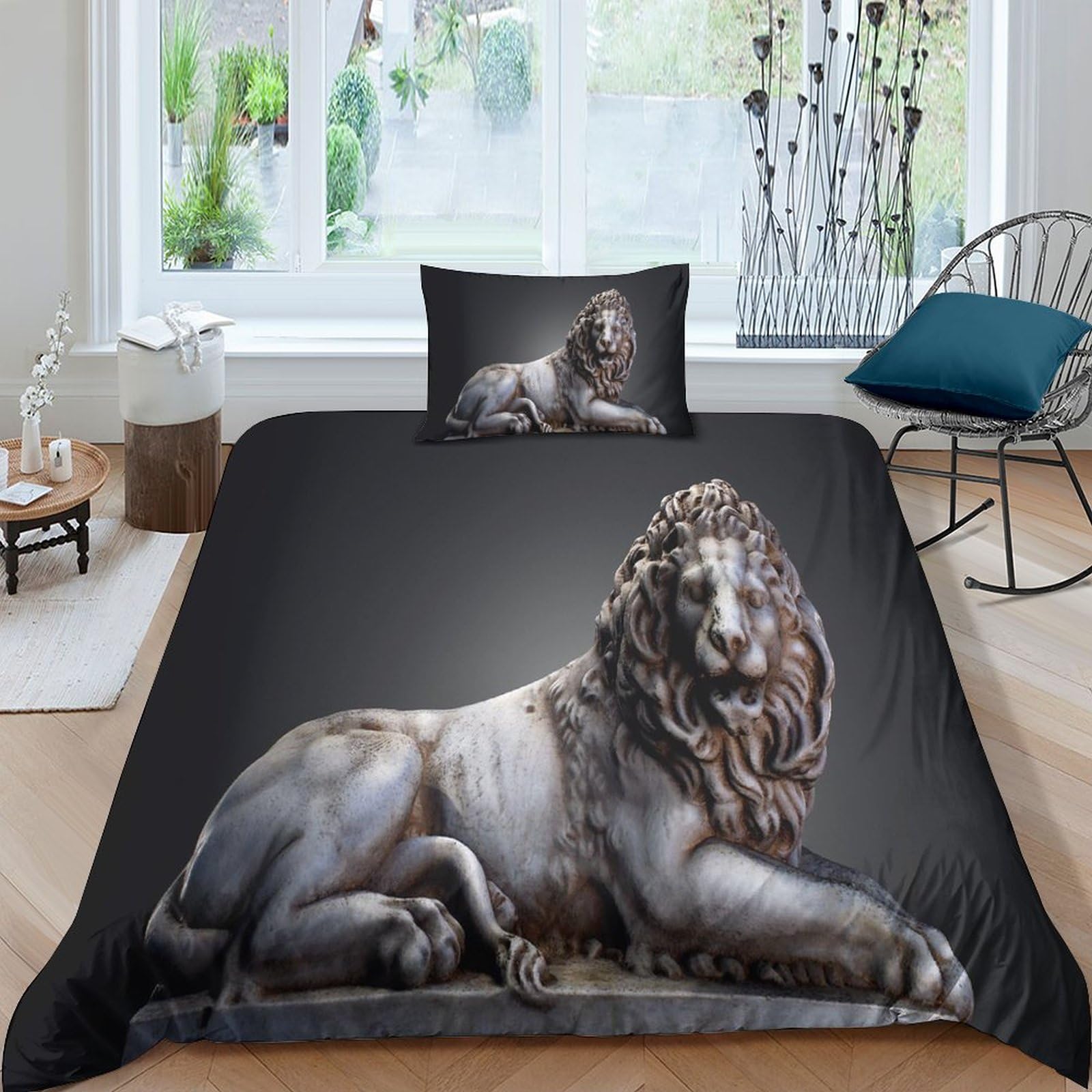Parure de lit fermeture éclair lion 3D housse couette sans repassage