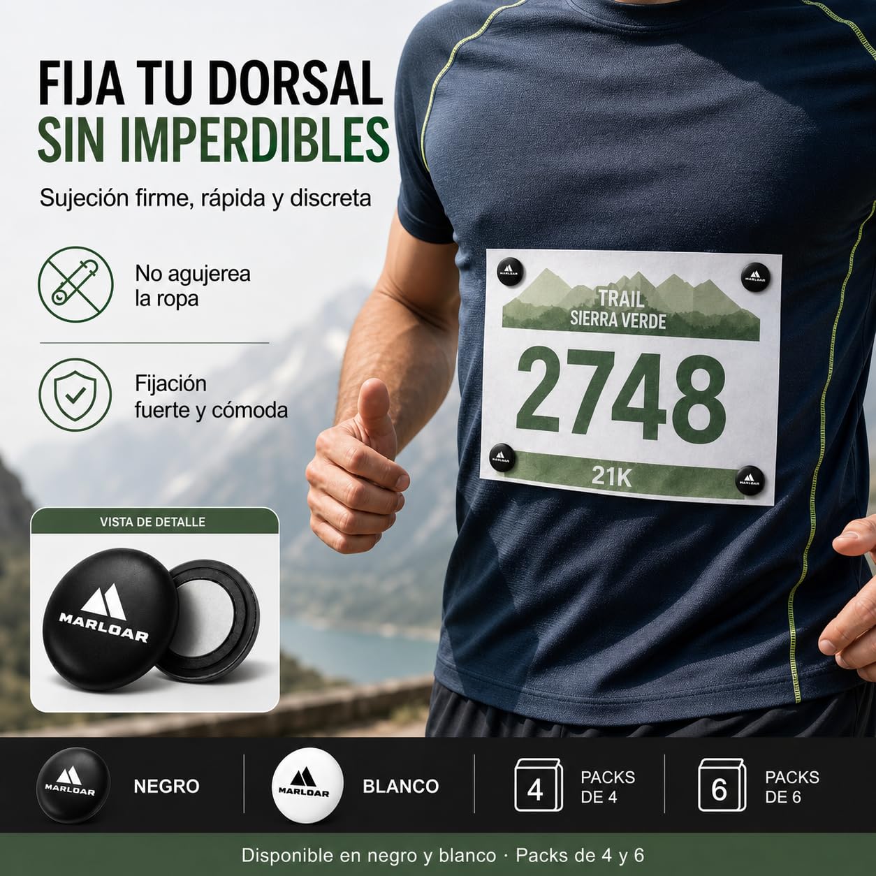 Imanes Dorsal Running Magnéticos para Maratón Trail Triatlón Pack 4-6