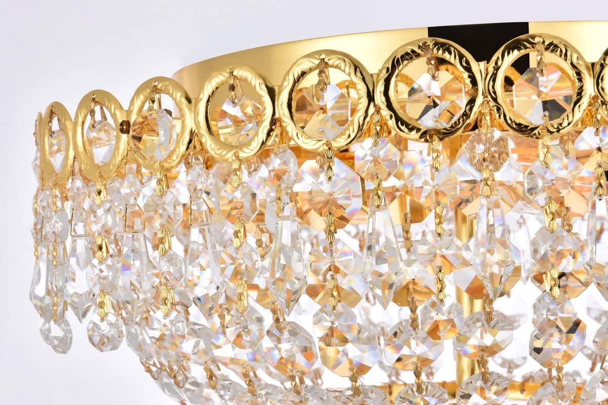Elegant Lighting 1900F14G/RC Royal Cut Clear Crystal Century 4-Light, Single-Tier Flush Mount Crystal Chandelier, Finished in Gold with Clear Crystals