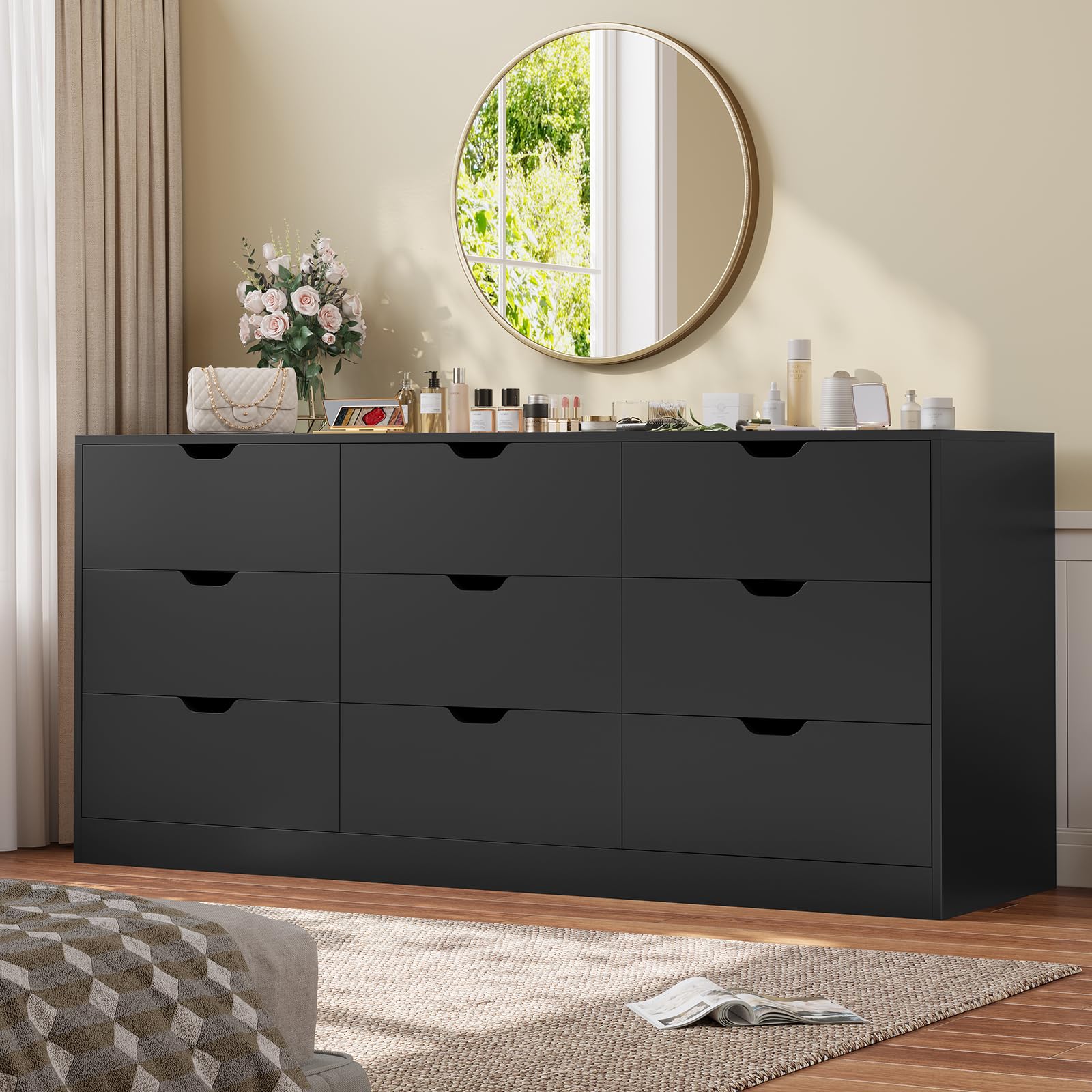 HAUOMS 9 Drawer Dresser for Bedroom,Black